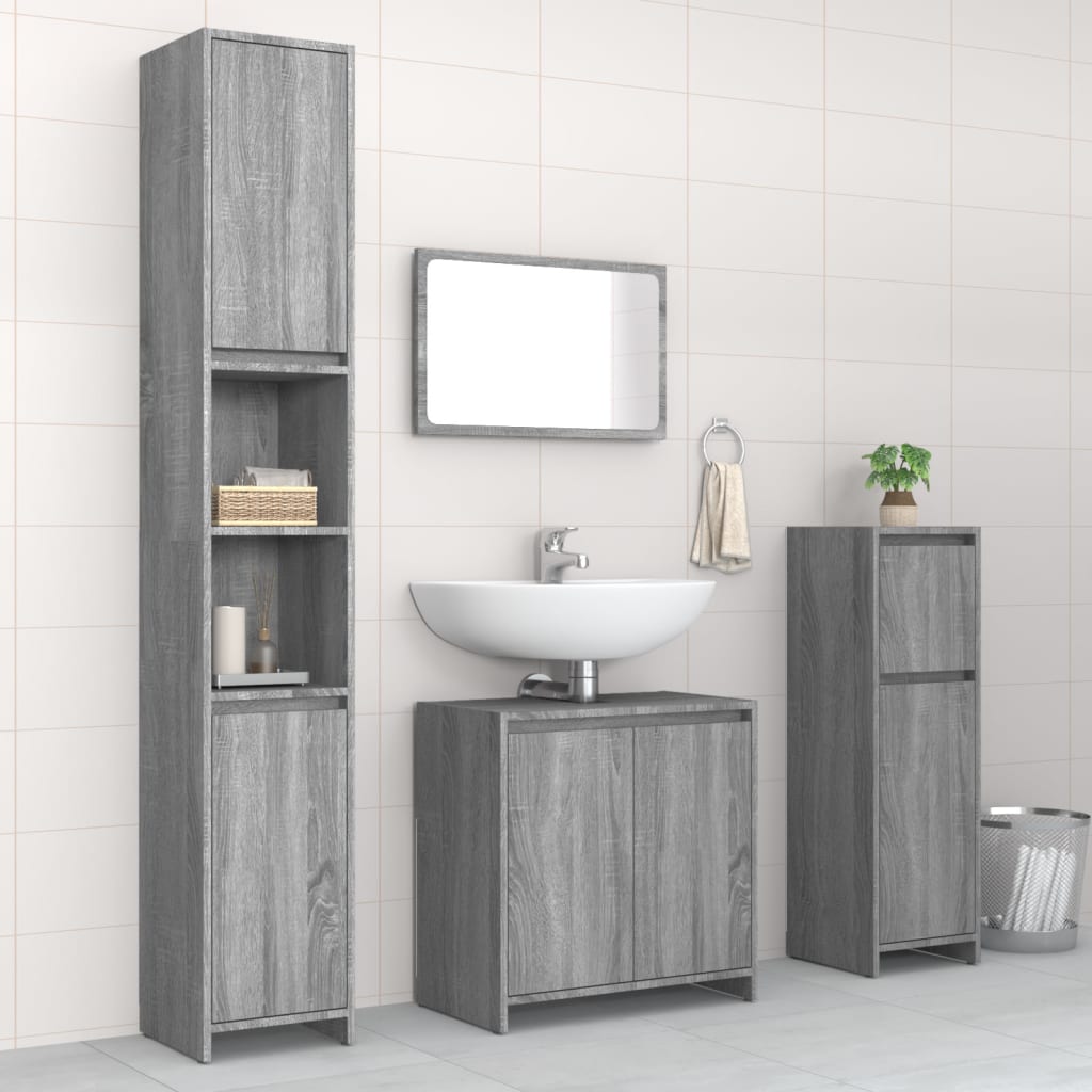 4 Piece Bathroom Furniture Set Grey Sonoma Engineered Wood