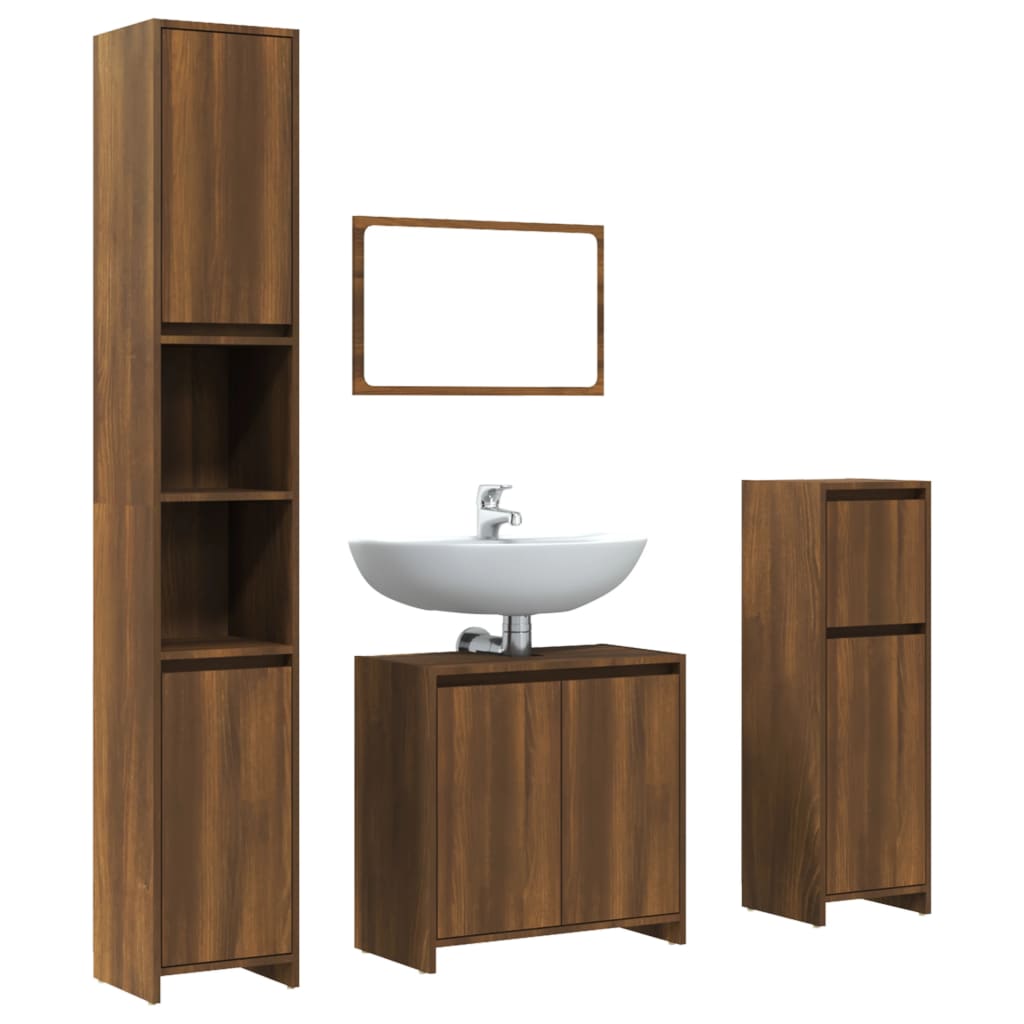 4 Piece Bathroom Furniture Set Brown Oak Engineered Wood