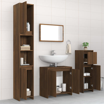 4 Piece Bathroom Furniture Set Brown Oak Engineered Wood