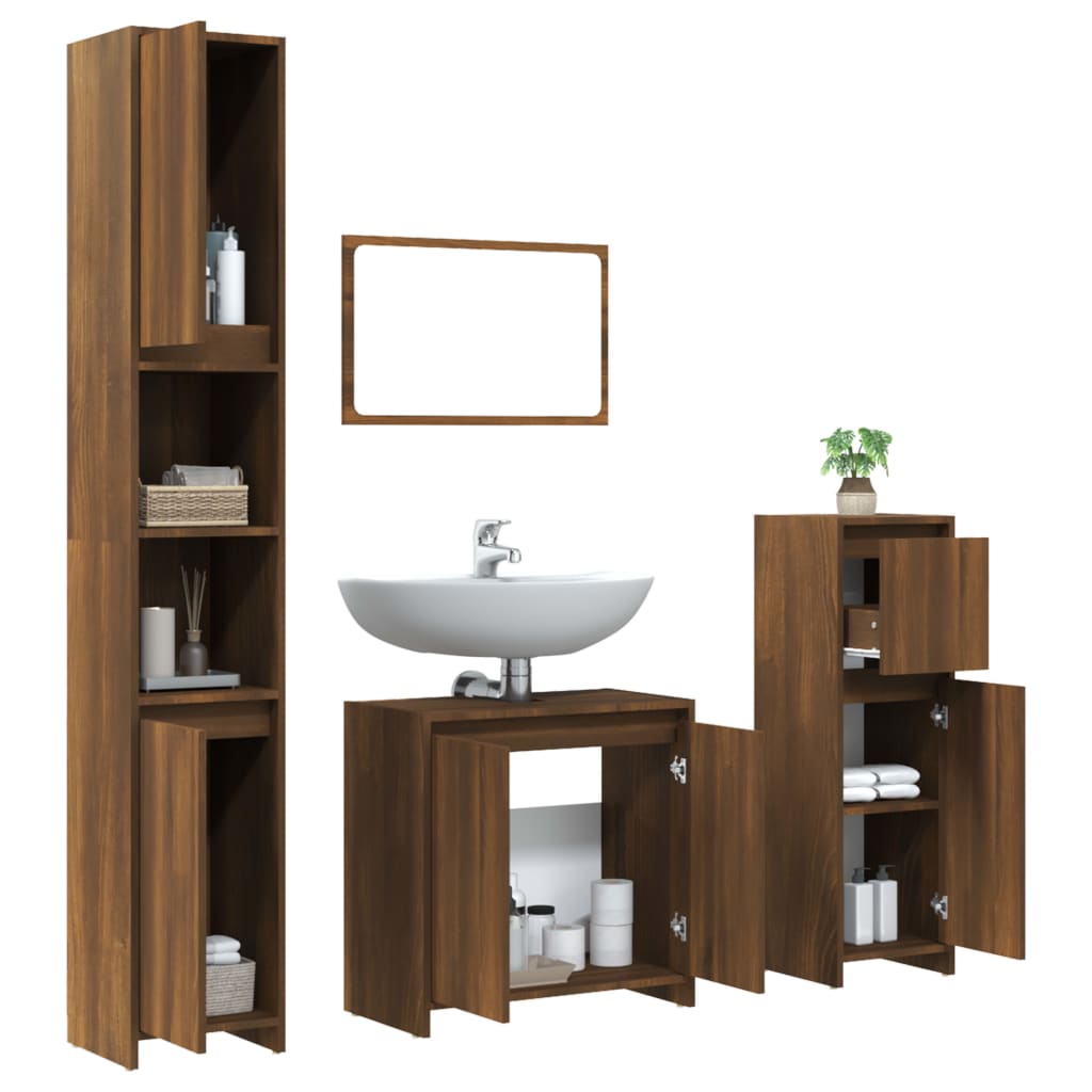 4 Piece Bathroom Furniture Set Brown Oak Engineered Wood