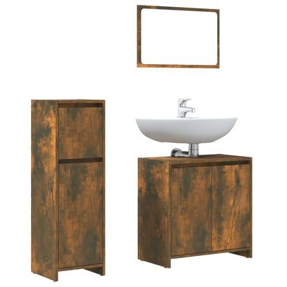 3 Piece Bathroom Furniture Set Smoked Oak Engineered Wood