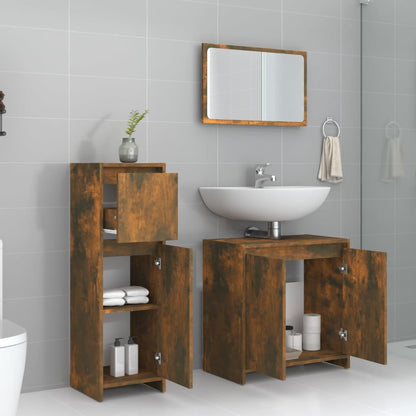 3 Piece Bathroom Furniture Set Smoked Oak Engineered Wood