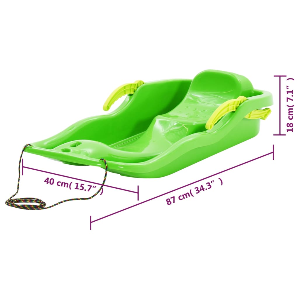 Sledge with Brakes Green 87x40x18 cm Polypropylene