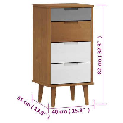 Drawer Cabinet MOLDE Brown 40x35x82 cm Solid Wood Pine