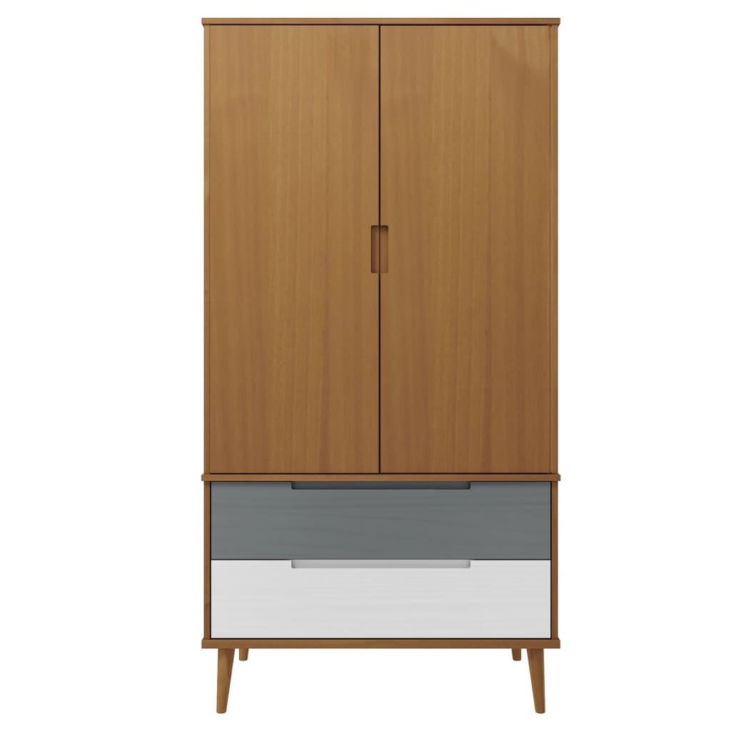 Wardrobe MOLDE Brown 90x55x175 cm Solid Wood Pine