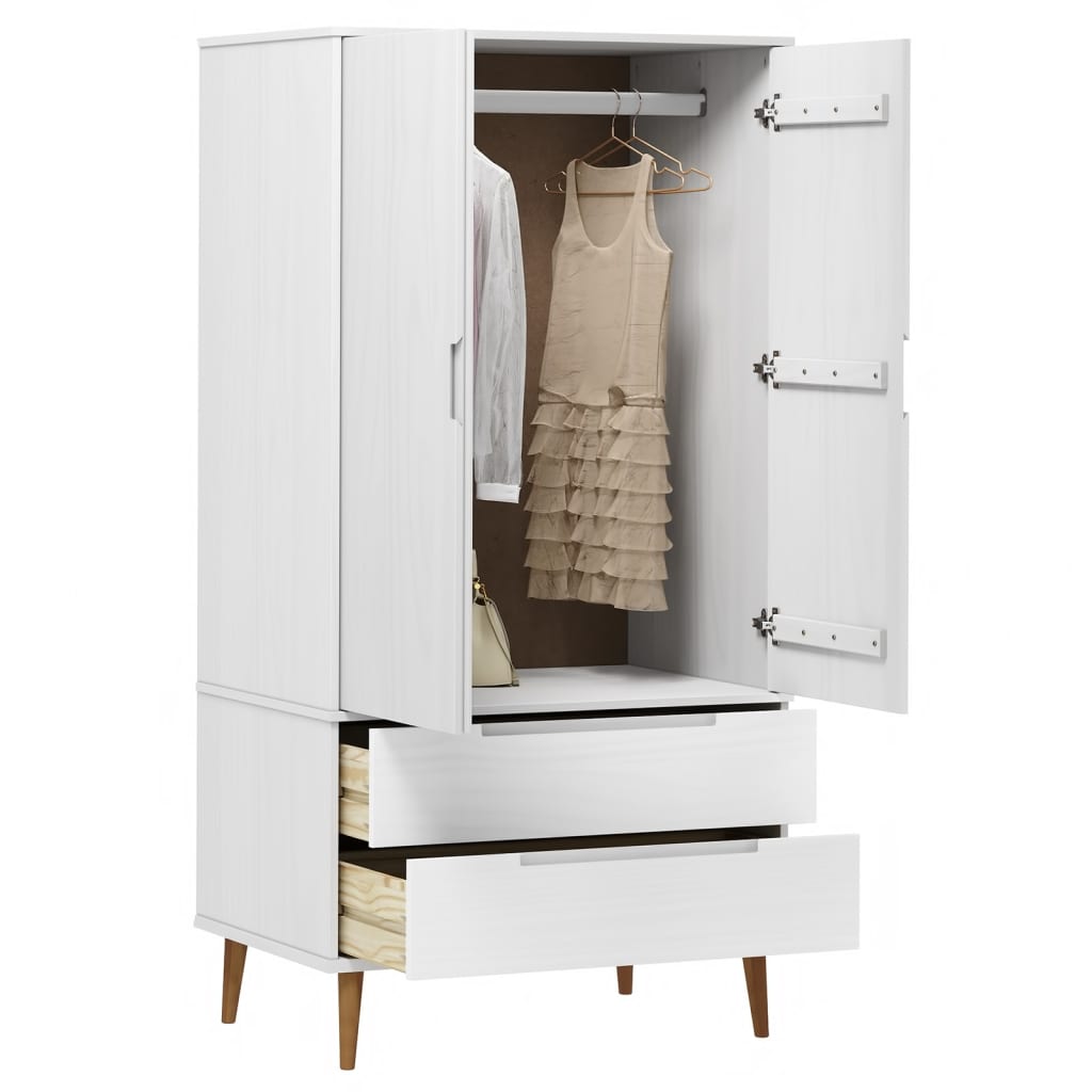 Wardrobe MOLDE White 90x55x175 cm Solid Wood Pine