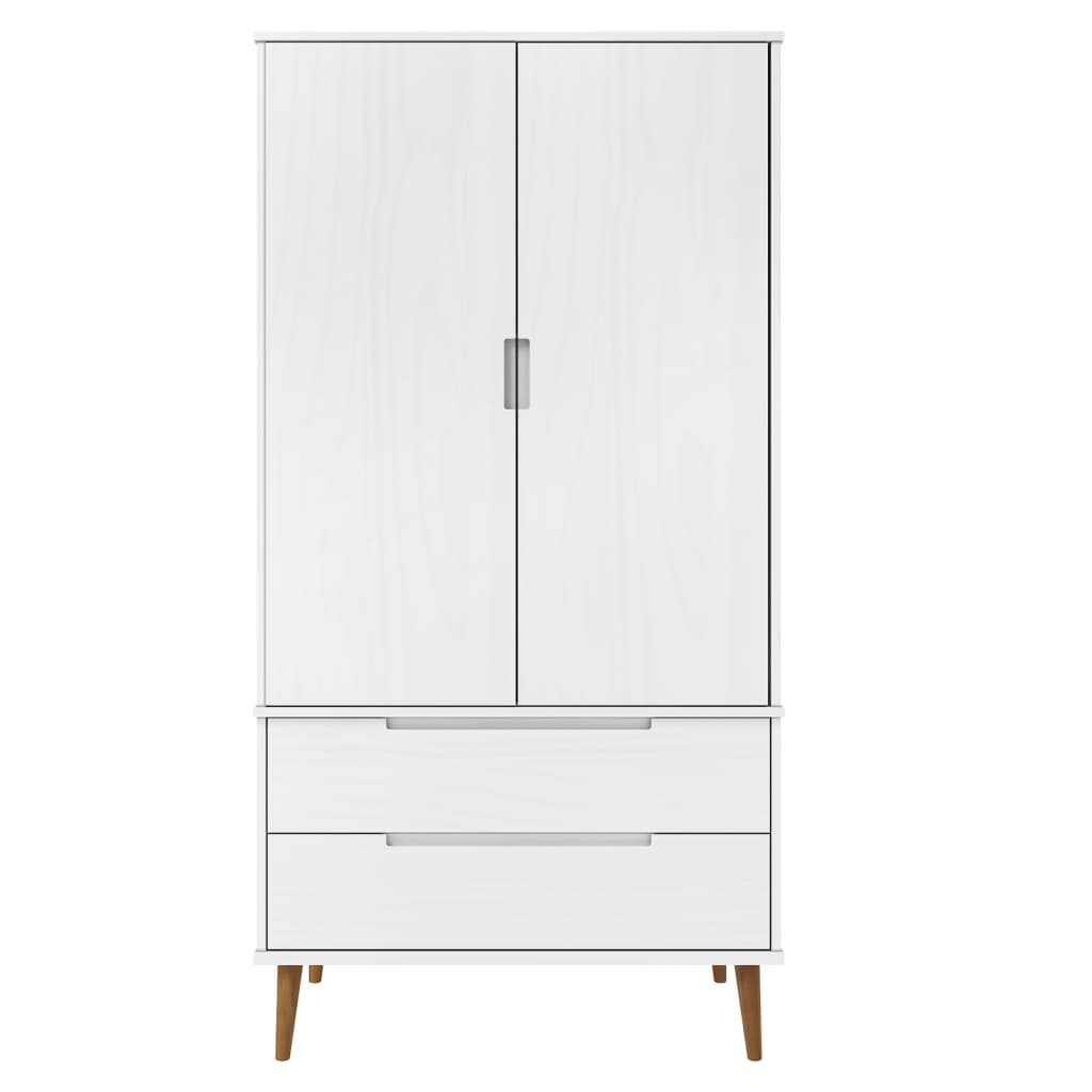 Wardrobe MOLDE White 90x55x175 cm Solid Wood Pine