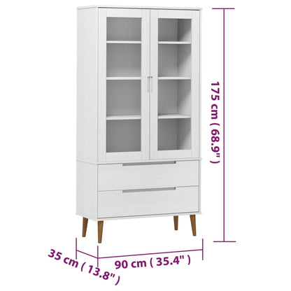 Vitrine Cabinet MOLDE White 90x35x175 cm Solid Wood Pine