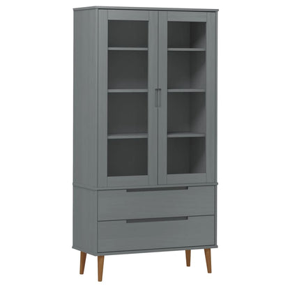 Vitrine Cabinet MOLDE Grey 90x35x175 cm Solid Wood Pine