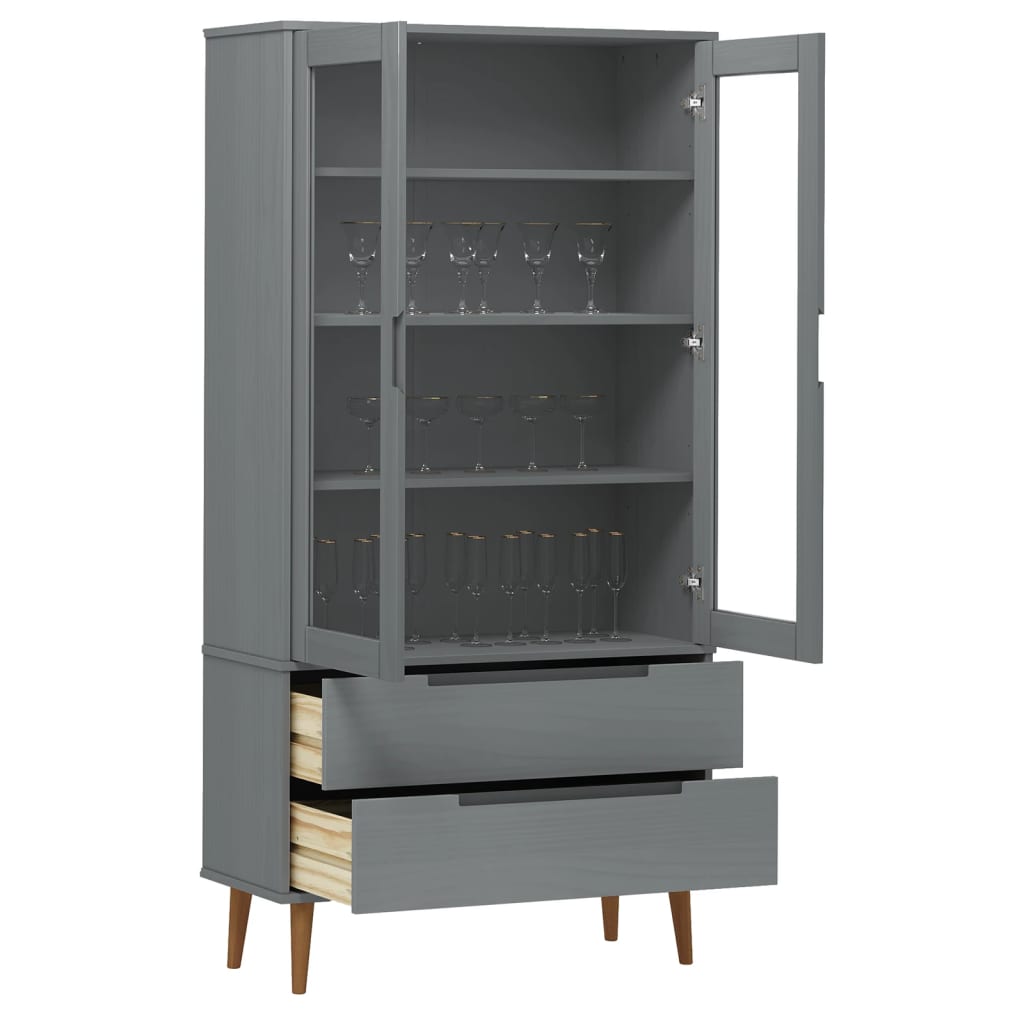 Vitrine Cabinet MOLDE Grey 90x35x175 cm Solid Wood Pine