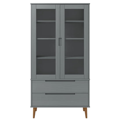 Vitrine Cabinet MOLDE Grey 90x35x175 cm Solid Wood Pine