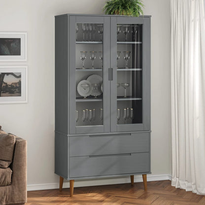 Vitrine Cabinet MOLDE Grey 90x35x175 cm Solid Wood Pine