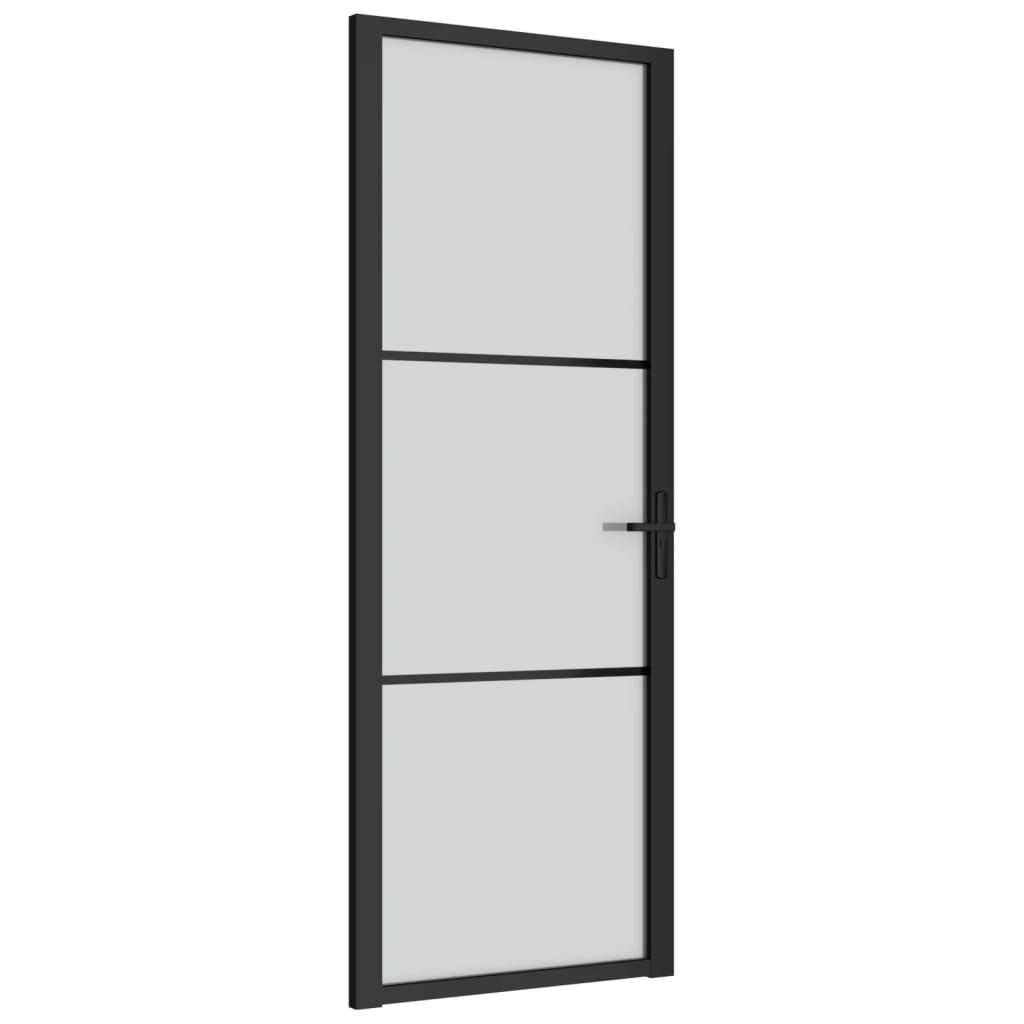 Interior Door 76x201.5 cm Black Matt Glass and Aluminium