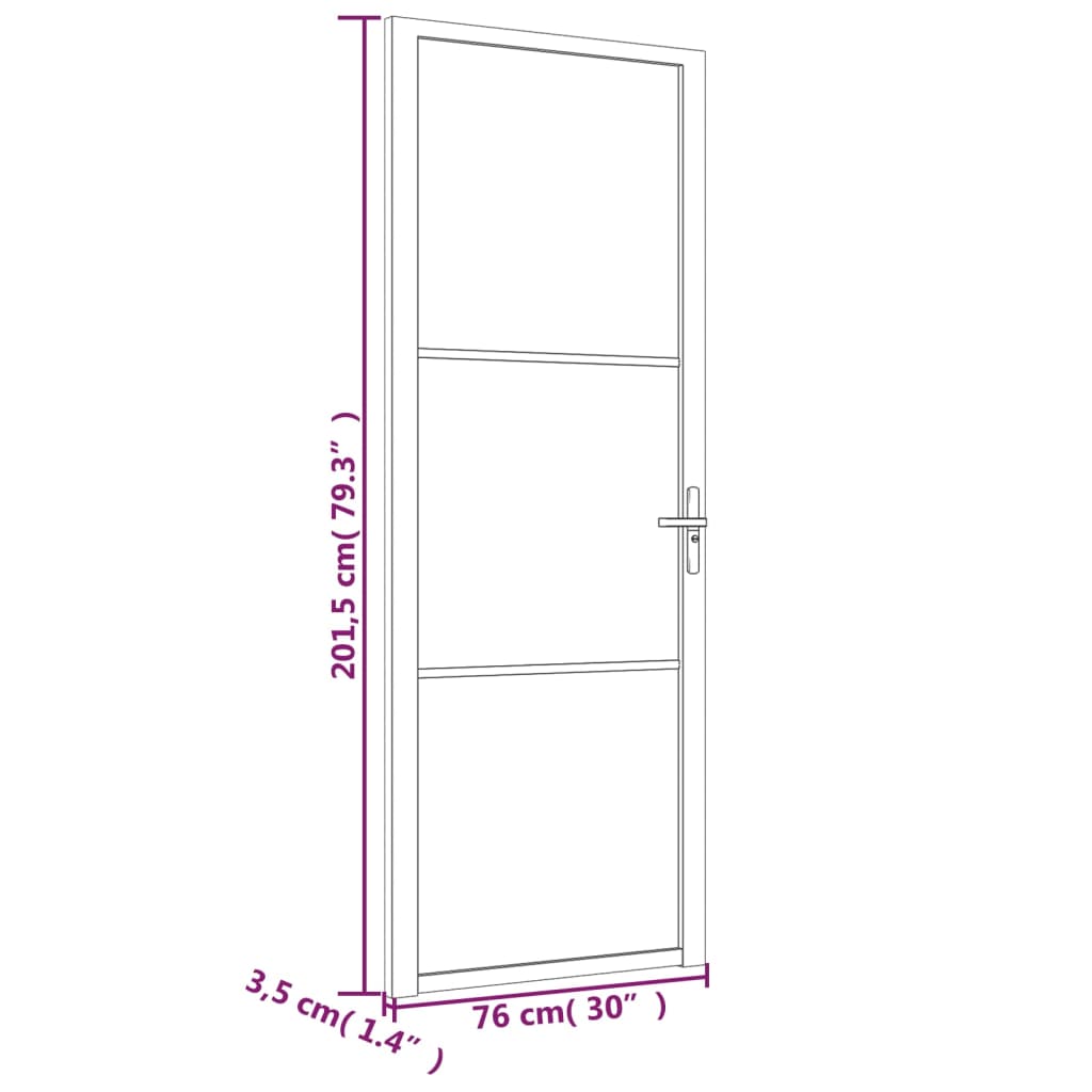 Interior Door 76x201.5 cm Black Matt Glass and Aluminium