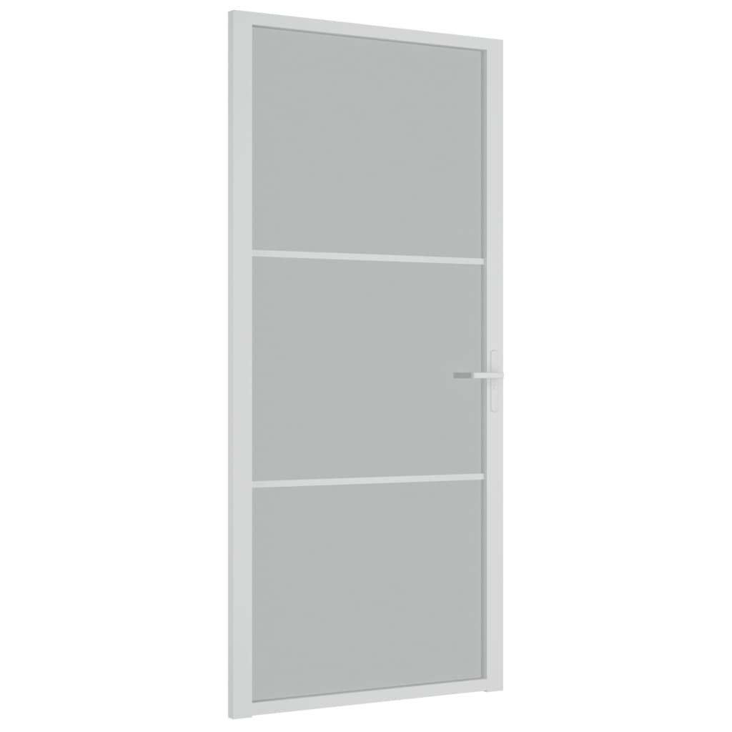 Interior Door 93x201.5 cm White Matt Glass and Aluminium