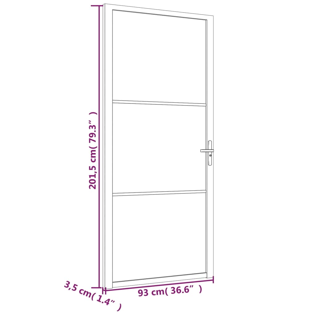 Interior Door 93x201.5 cm White Matt Glass and Aluminium