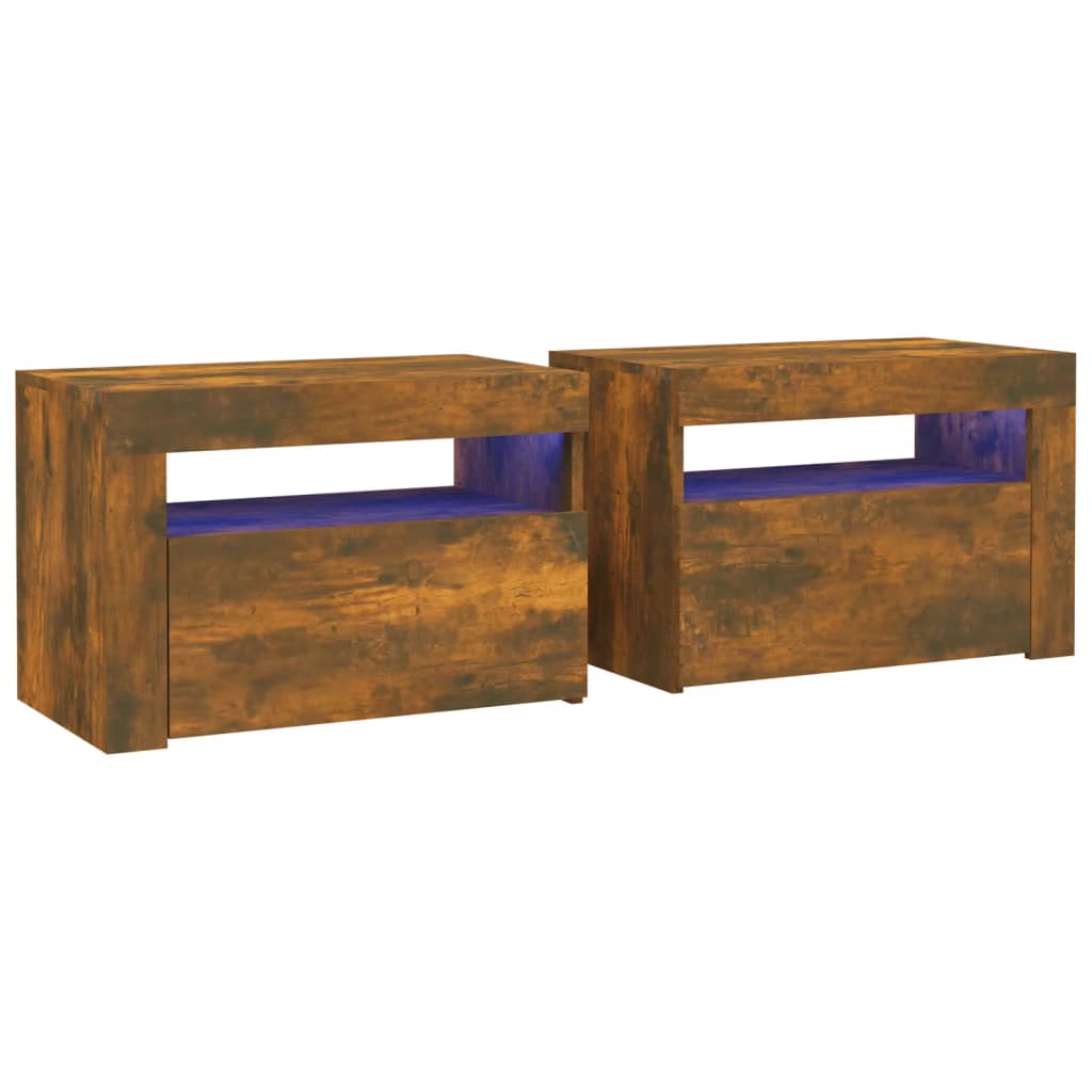 Bedside Cabinets 2 pcs with LEDs Smoked Oak 60x35x40 cm