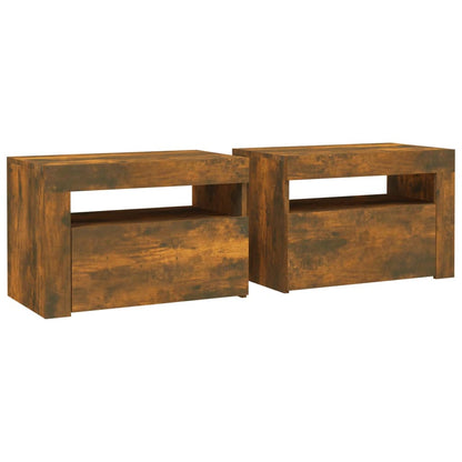 Bedside Cabinets 2 pcs with LEDs Smoked Oak 60x35x40 cm