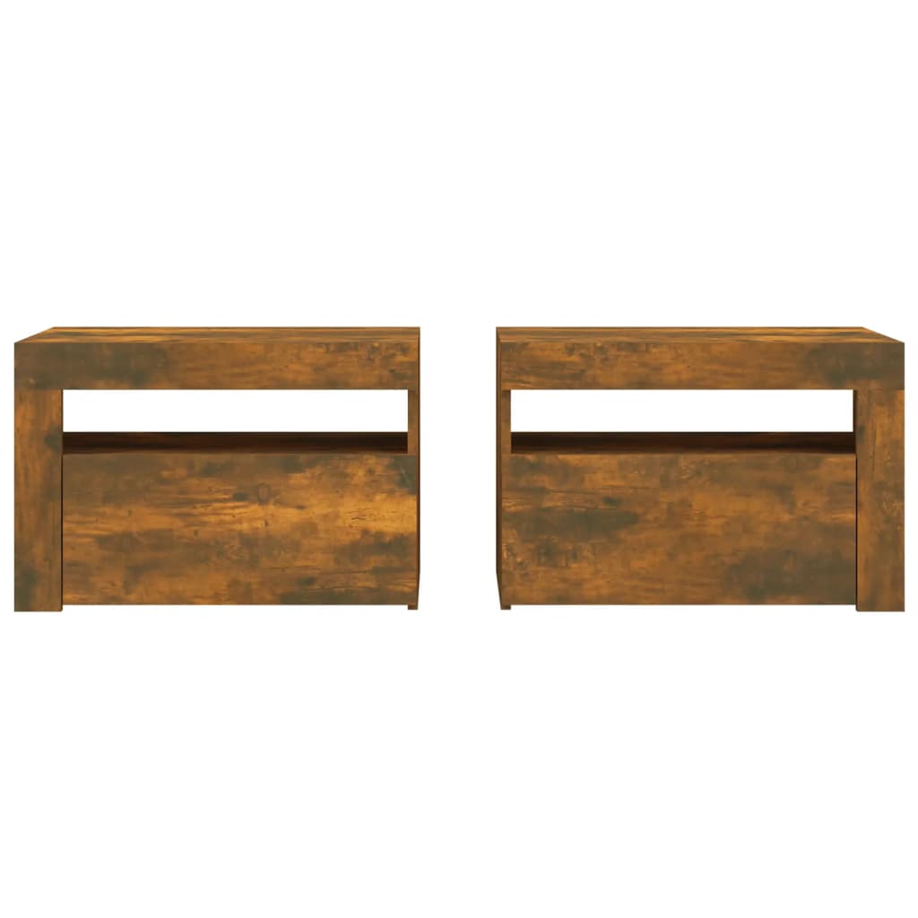 Bedside Cabinets 2 pcs with LEDs Smoked Oak 60x35x40 cm