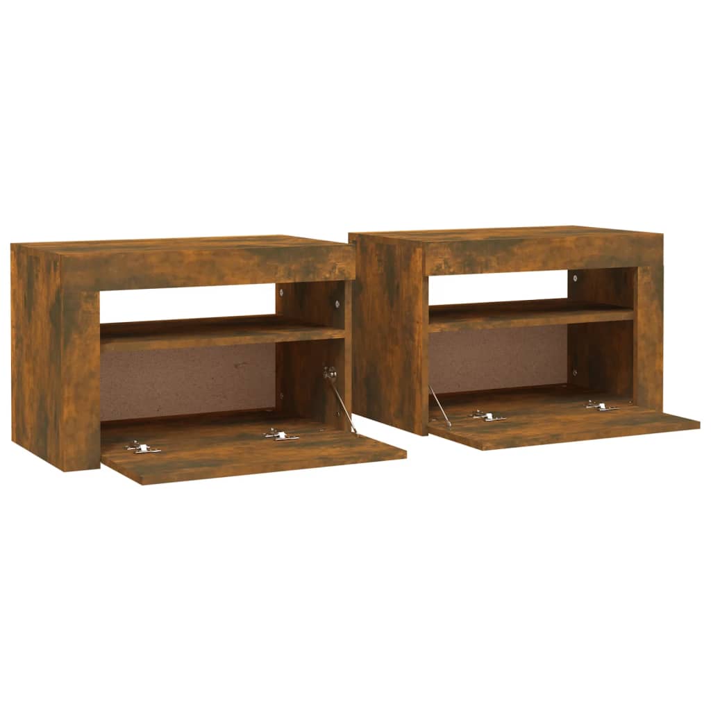 Bedside Cabinets 2 pcs with LEDs Smoked Oak 60x35x40 cm