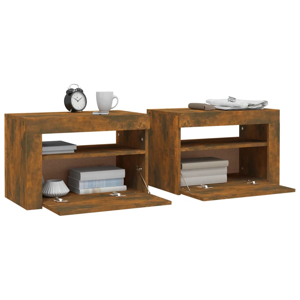 Bedside Cabinets 2 pcs with LEDs Smoked Oak 60x35x40 cm