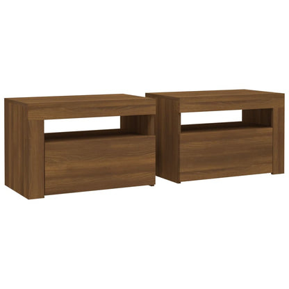 Bedside Cabinets 2 pcs with LEDs Brown Oak 60x35x40 cm