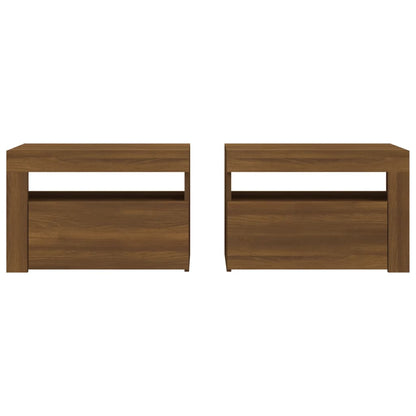 Bedside Cabinets 2 pcs with LEDs Brown Oak 60x35x40 cm