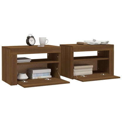 Bedside Cabinets 2 pcs with LEDs Brown Oak 60x35x40 cm