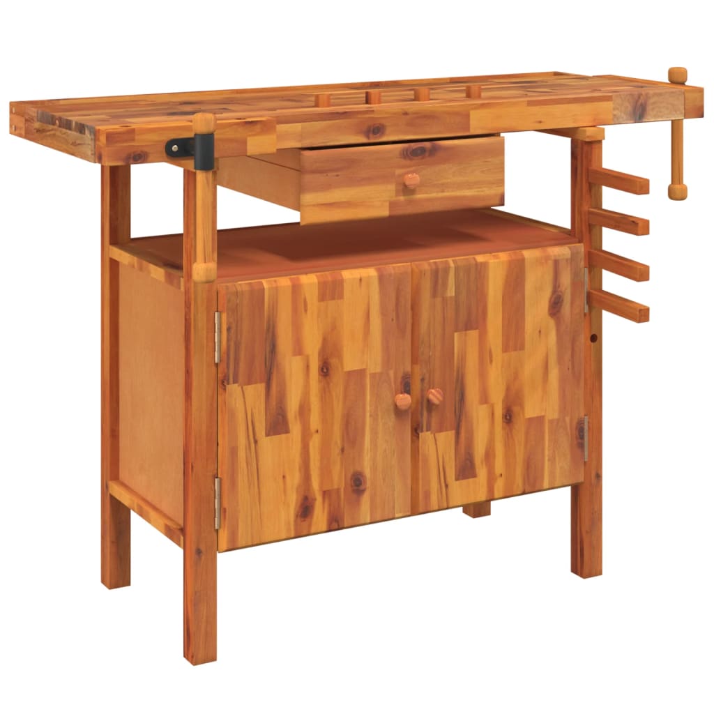 Workbench with Drawer and Vices 124x52x83 cm Solid Wood Acacia