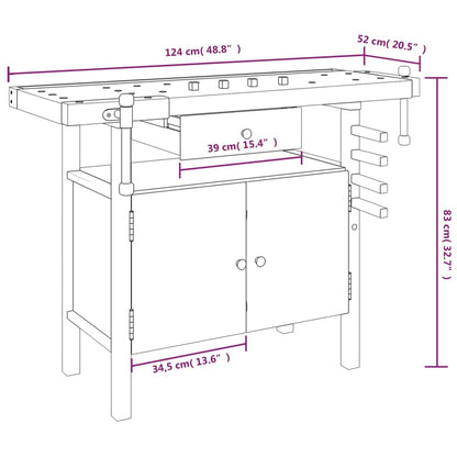 Workbench with Drawer and Vices 124x52x83 cm Solid Wood Acacia