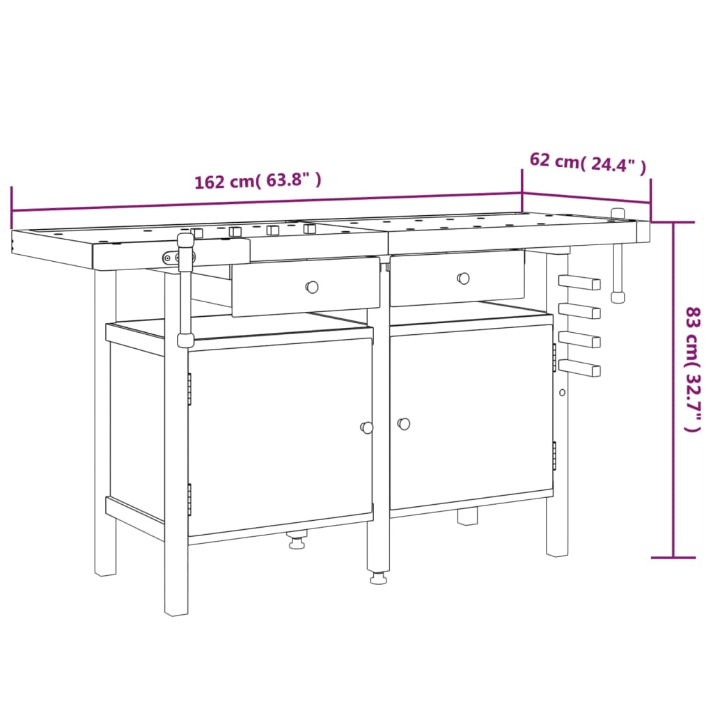 Workbench with Drawers and Vices 162x62x83 cm Solid Wood Acacia