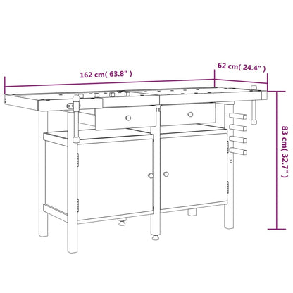 Workbench with Drawers and Vices 162x62x83 cm Solid Wood Acacia