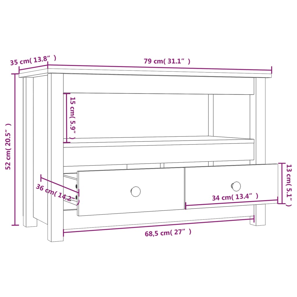 TV Cabinet Black 79x35x52 cm Solid Wood Pine