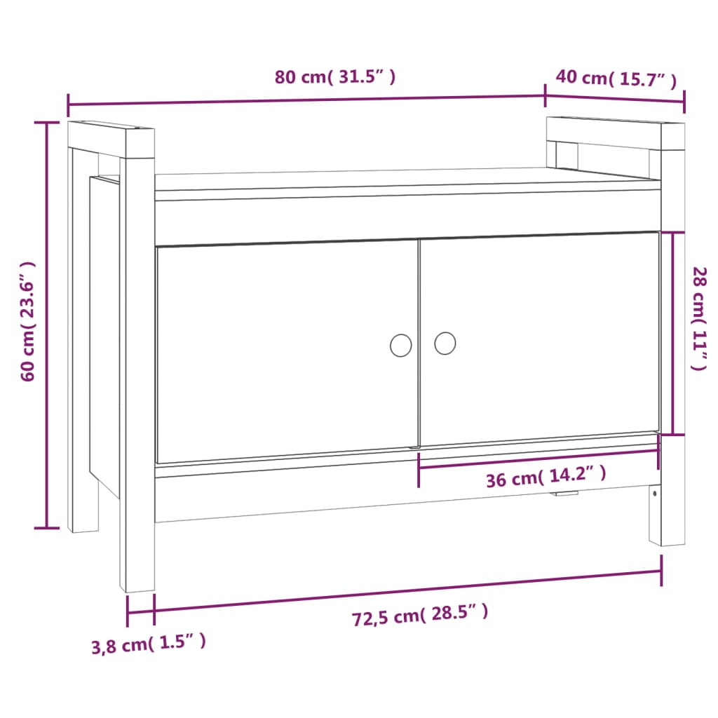 Hall Bench 80x40x60 cm Solid Wood Pine