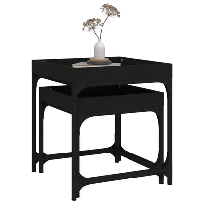 Side Tables 2 pcs Black Engineered Wood