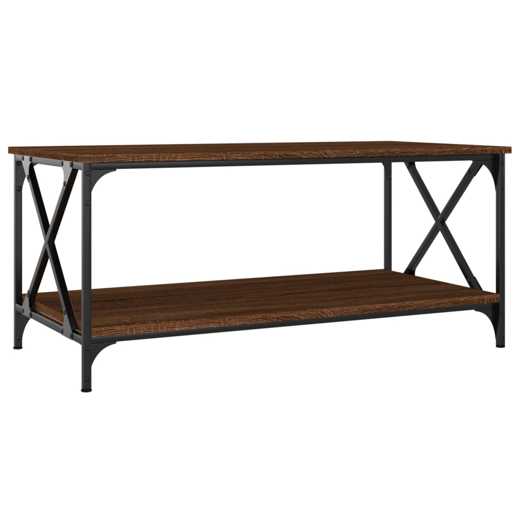 Coffee Table Brown Oak 100x50x45 cm Engineered Wood and Iron