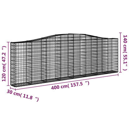 Arched Gabion Baskets 8 pcs 400x30x120/140 cm Galvanised Iron