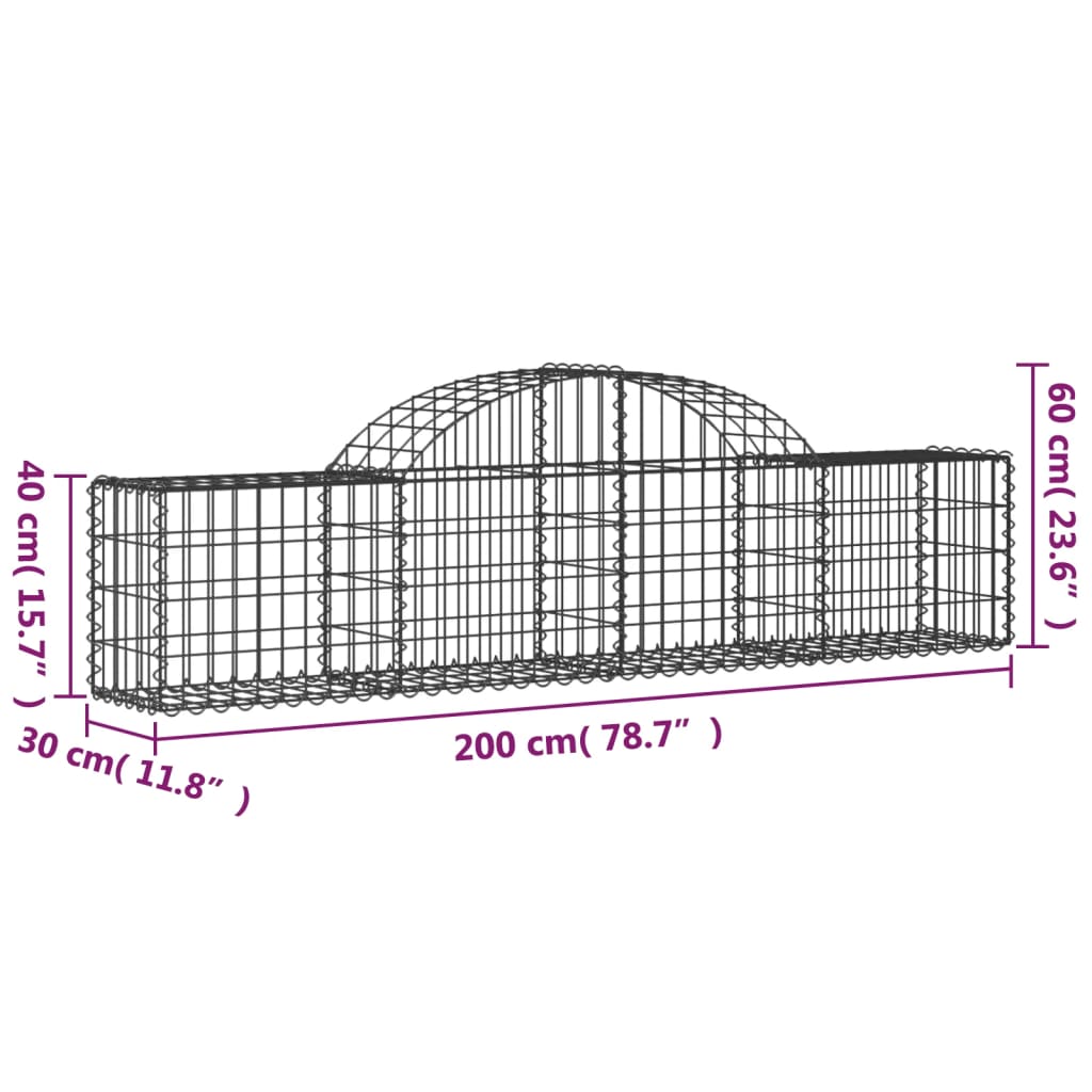 Arched Gabion Baskets 9 pcs 200x30x40/60 cm Galvanised Iron