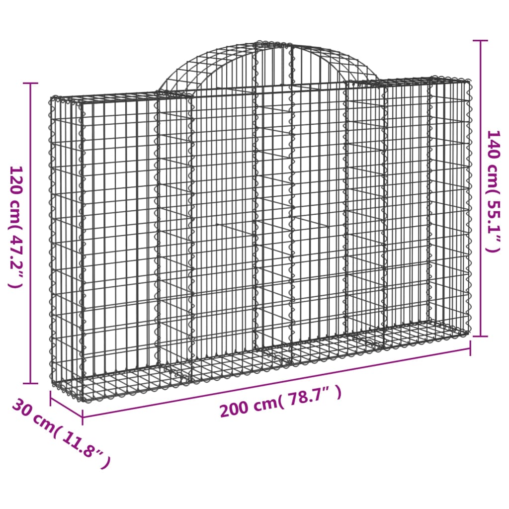 Arched Gabion Baskets 15 pcs 200x30x120/140 cm Galvanised Iron