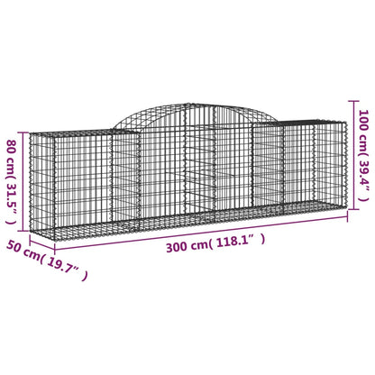 Arched Gabion Baskets 4 pcs 300x50x80/100 cm Galvanised Iron