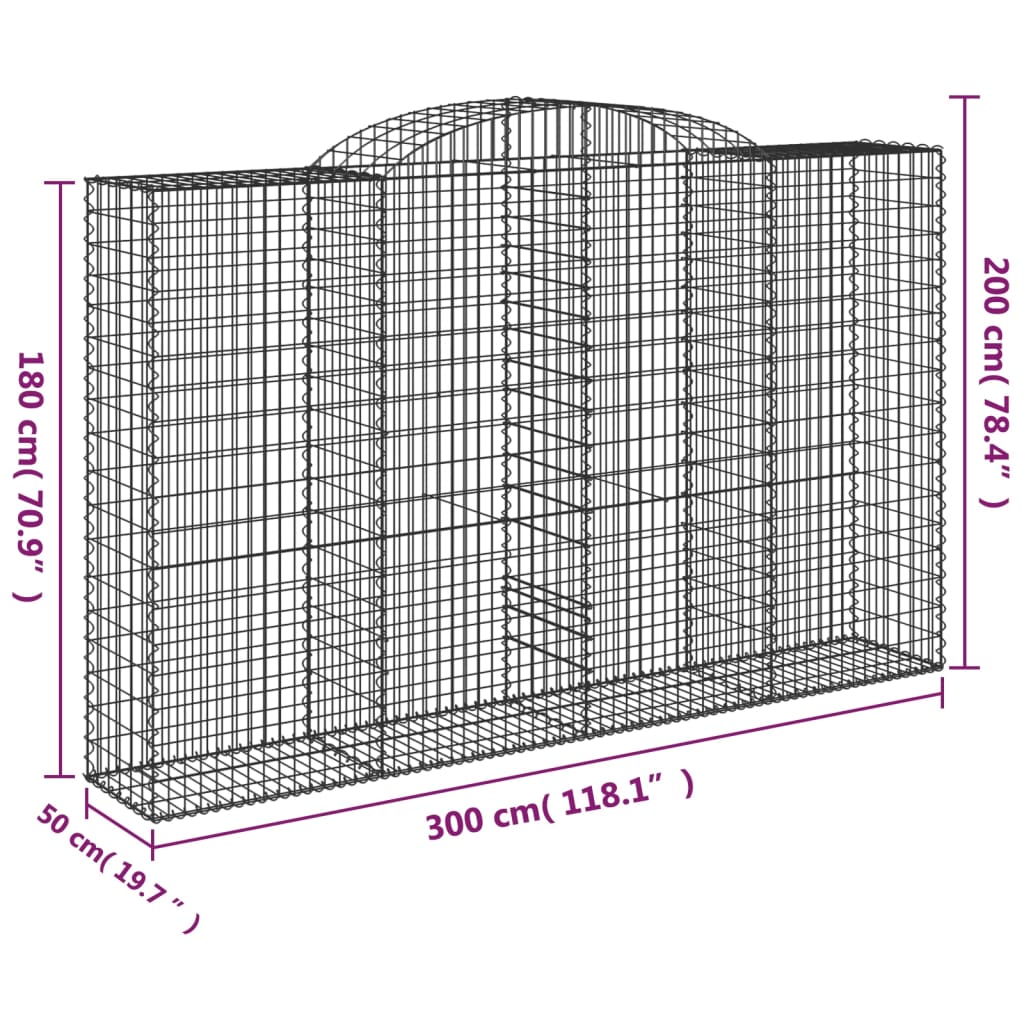 Arched Gabion Baskets 7 pcs 300x50x180/200 cm Galvanised Iron