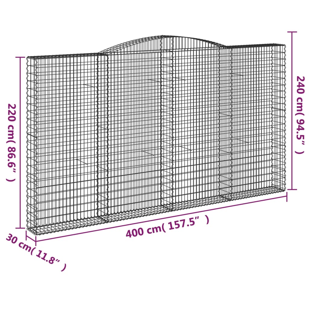 Arched Gabion Baskets 3 pcs 400x30x220/240 cm Galvanised Iron