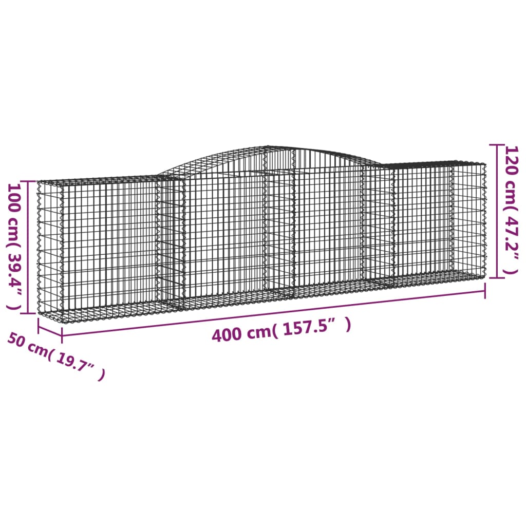 Arched Gabion Baskets 15 pcs 400x50x100/120 cm Galvanised Iron