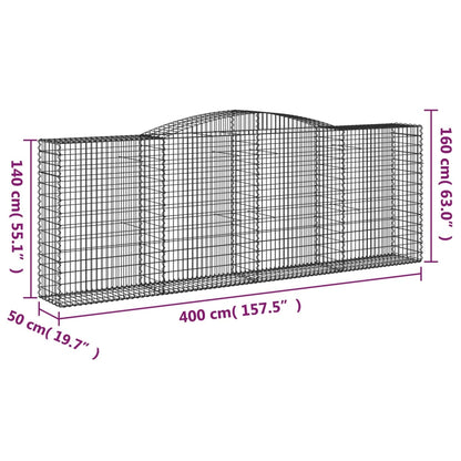 Arched Gabion Baskets 7 pcs 400x50x140/160 cm Galvanised Iron