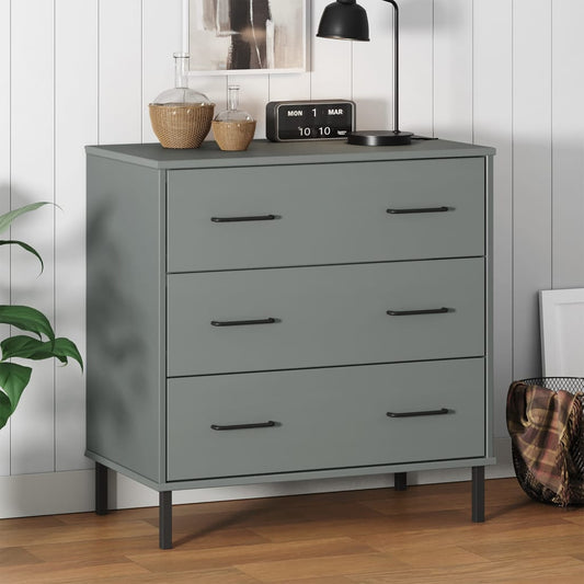 Sideboard with 3 Drawers Grey 77x40x79.5 cm Solid Wood OSLO