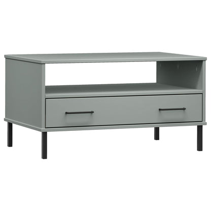 Coffee Table with Metal Legs Grey 85x50x45 cm Solid Wood OSLO