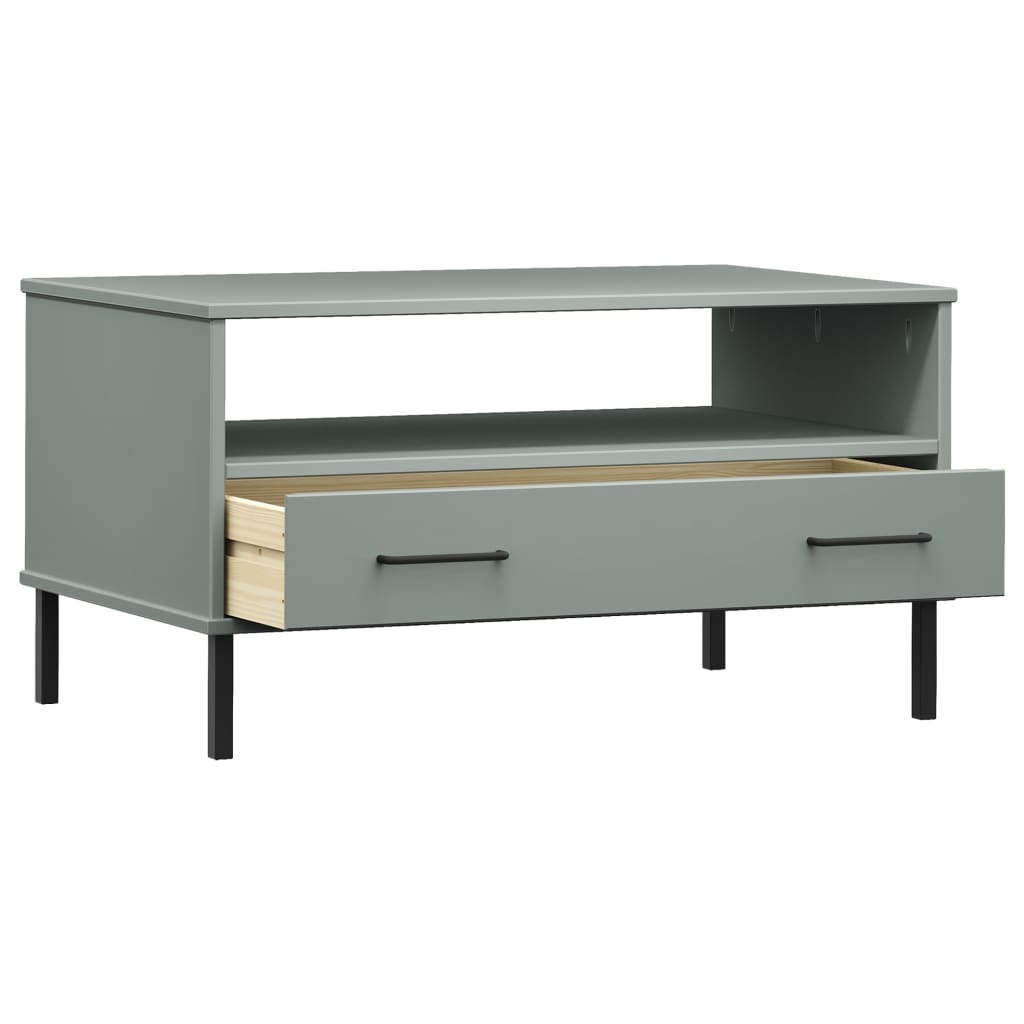 Coffee Table with Metal Legs Grey 85x50x45 cm Solid Wood OSLO