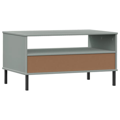 Coffee Table with Metal Legs Grey 85x50x45 cm Solid Wood OSLO