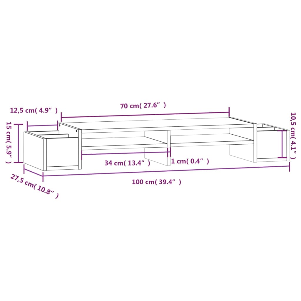 Monitor Stand 100x27.5x15 cm Solid Wood Pine