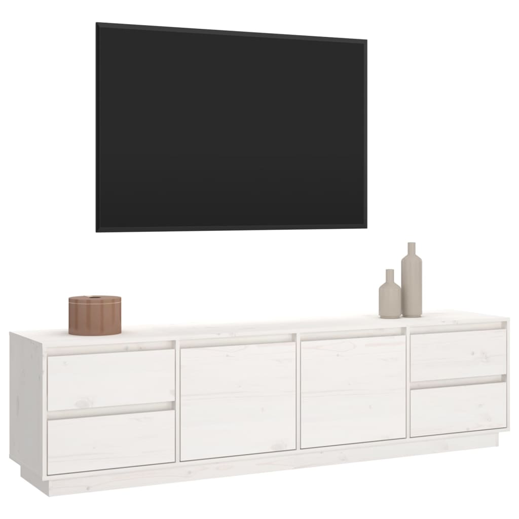 TV Cabinet White 176x37x47.5 cm Solid Wood Pine